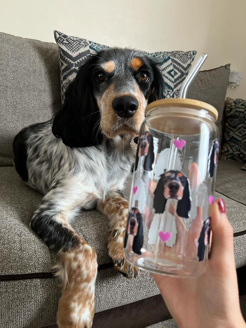 Personalised Glass Can Cup with Bamboo Lid & Straw