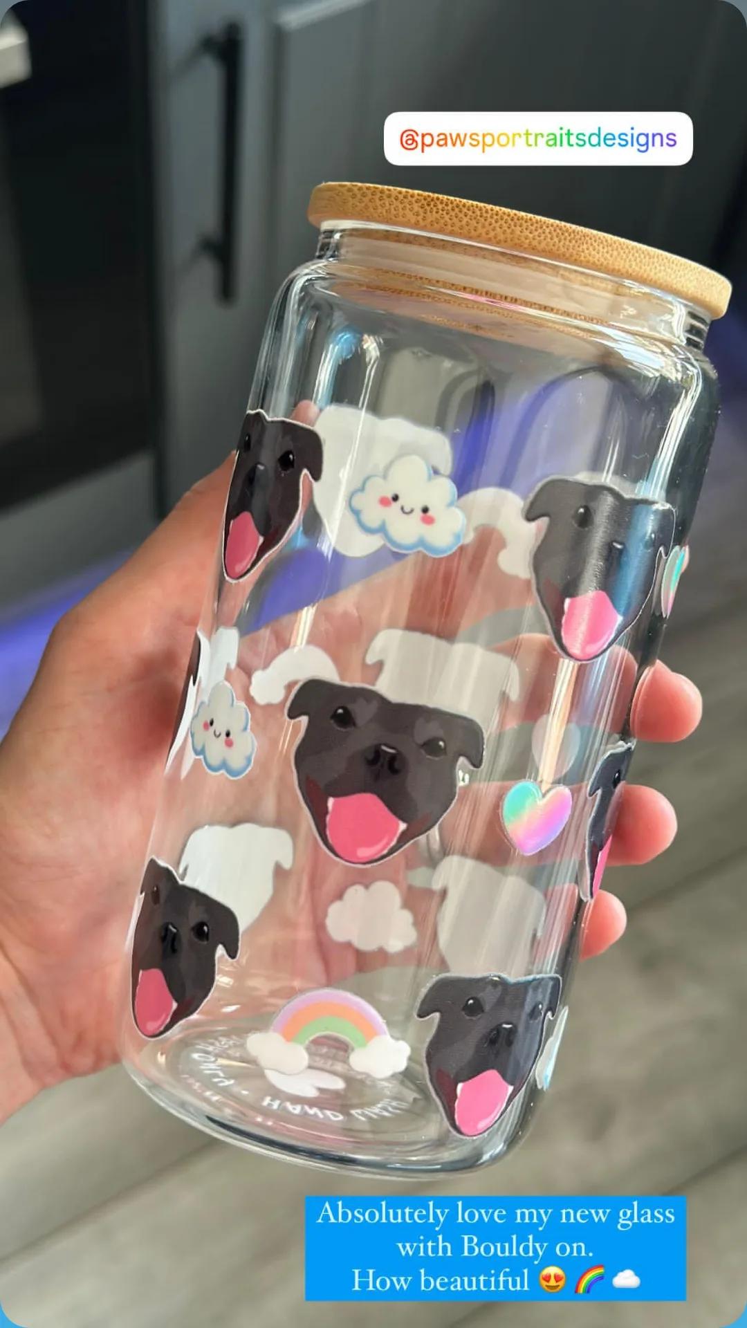 Personalised Glass Can Cup with Bamboo Lid & Straw