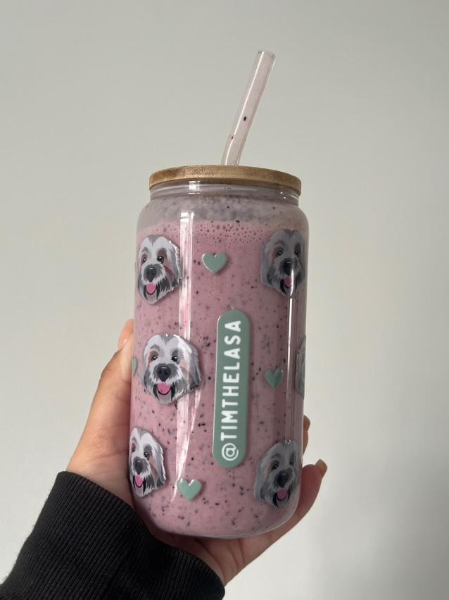 Personalised Glass Can Cup with Bamboo Lid & Straw