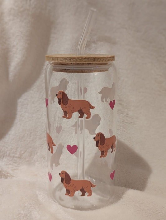 Glass Can Cup (Choose your Dog Breed) with Bamboo Lid & Straw