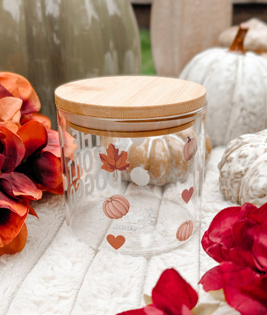 Design your own Personalised Glass Treat Jar with Bamboo lid using YOUR small biz logo or your own ideas!