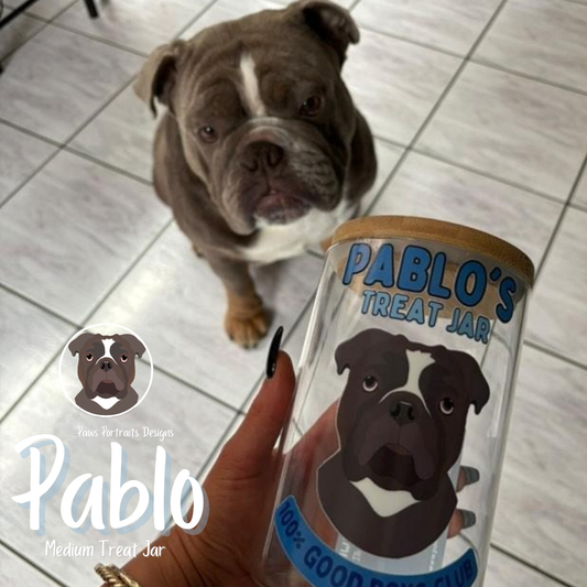 Personalised Treat Jar for Dogs,Treat Jar Glass with Bamboo Lid Medium