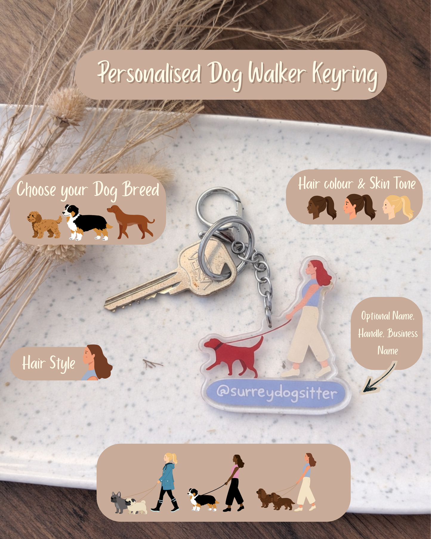 Personalised Dog Owner/Walker Keyring