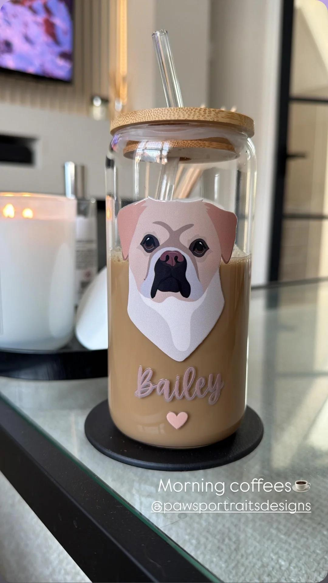 Personalised Glass Can Cup with Bamboo Lid & Straw Large Design