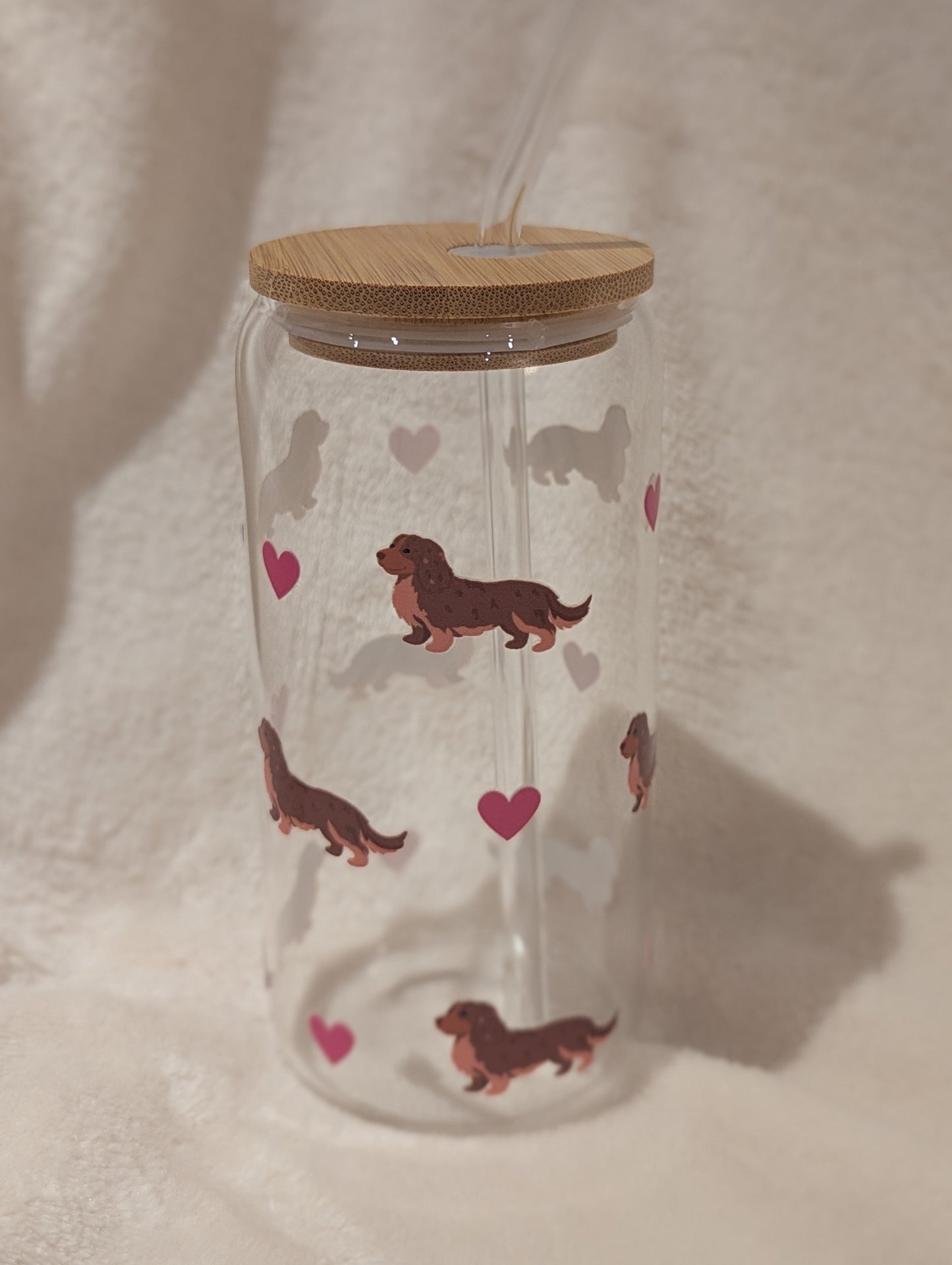 Glass Can Cup (Choose your Dog Breed) with Bamboo Lid & Straw