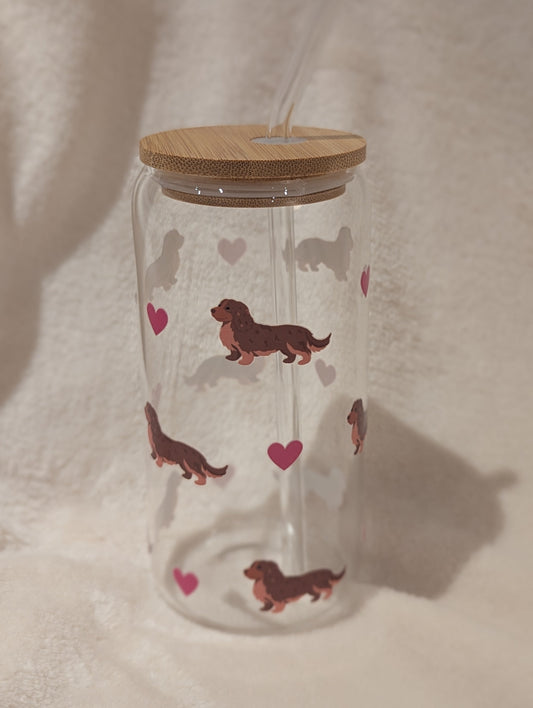 Glass Can Cup (Choose your Dog Breed) with Bamboo Lid & Straw