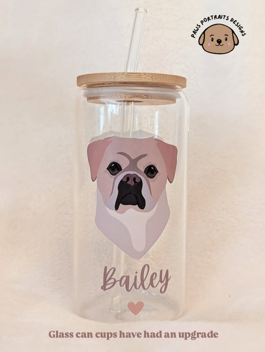 Personalised Glass Can Cup with Bamboo Lid & Straw Large Design