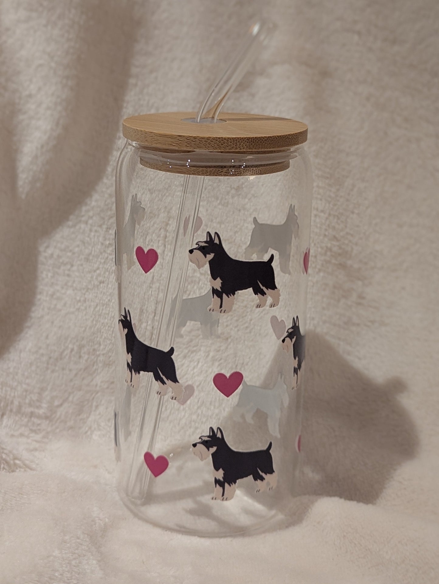 Glass Can Cup (Choose your Dog Breed) with Bamboo Lid & Straw